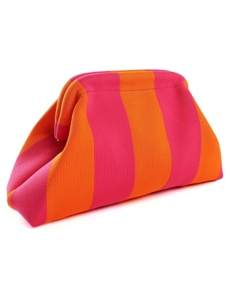 Bolsa de Dumpling Tejida Wrorou Colorblock Rosa y Verde 29x22cm
