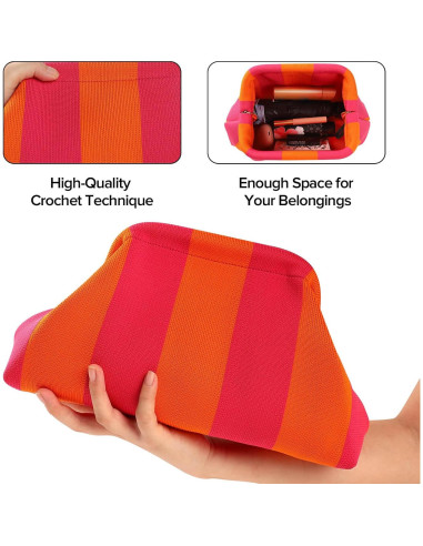 Bolsa de Dumpling Tejida Wrorou Colorblock Rosa y Verde 29x22cm