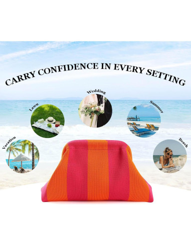 Bolsa de Dumpling Tejida Wrorou Colorblock Rosa y Verde 29x22cm