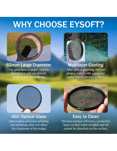 Filtro Polarizador Circular 52mm EYSOFT para Smartphone