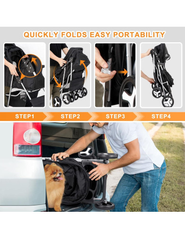 Carrito para Mascotas Nova Negro Plegable 15 kg 4 Ruedas