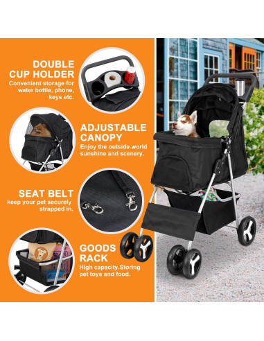 Carrito para Mascotas Nova Negro Plegable 15 kg 4 Ruedas