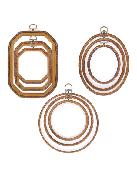 9 Aros de Bordado Imitación Madera Josojoou - Varios Tamaños
