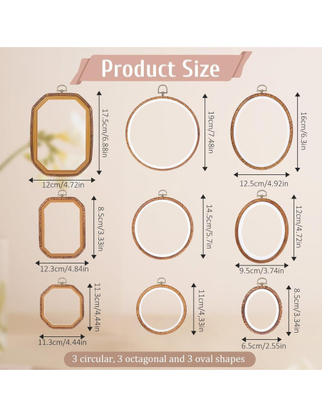 9 Aros de Bordado Imitación Madera Josojoou - Varios Tamaños