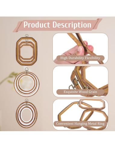 9 Aros de Bordado Imitación Madera Josojoou - Varios Tamaños