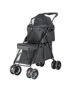 Carrito Doble para Mascotas Rkrouco Negro 24kg Plegable