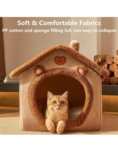 Cama para Gatos KooTeedd, Cueva Suave Marrón S-40 cm