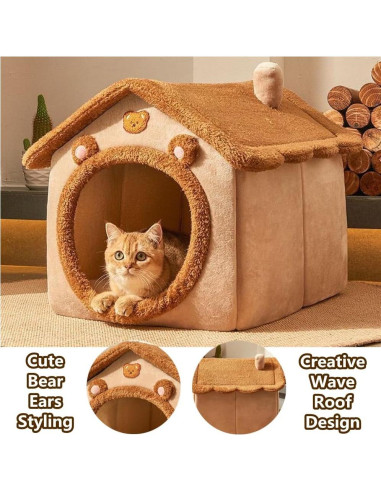 Cama para Gatos KooTeedd, Cueva Suave Marrón S-40 cm