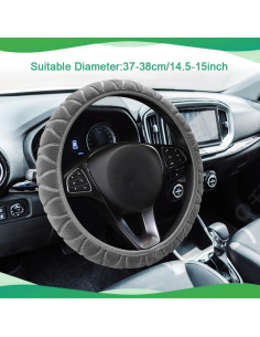 Cubierta de Volante de Coche Peluda QZTYTY 37-38 cm Gris 2