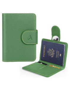 Soporte de Pasaporte RFID ALLIVE de Cuero Genuino Verde Aguacate