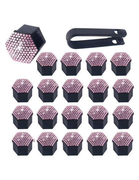 Cubiertas de Tuercas de Rueda Diamall 21mm Rosa 20 PCS