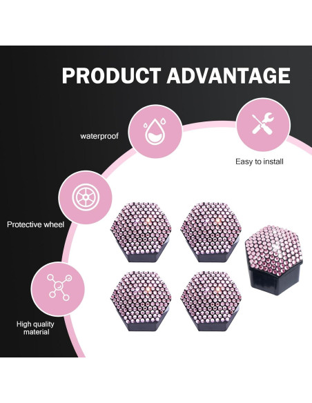 Cubiertas de Tuercas de Rueda Diamall 21mm Rosa 20 PCS