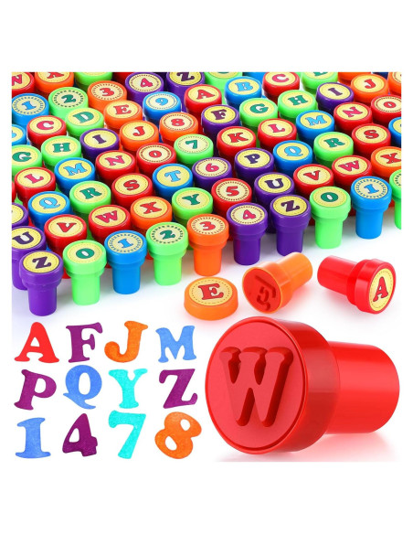 Juego de Sellos de Letras y Números Motiskyy - 72 Pcs Educativos Juego de Sellos de Letras y Números Motiskyy - 72 Pcs Educativos
