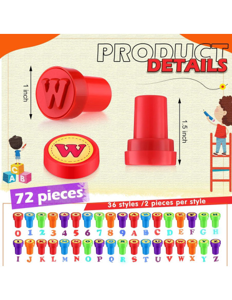 Juego de Sellos de Letras y Números Motiskyy - 72 Pcs Educativos Juego de Sellos de Letras y Números Motiskyy - 72 Pcs Educativos