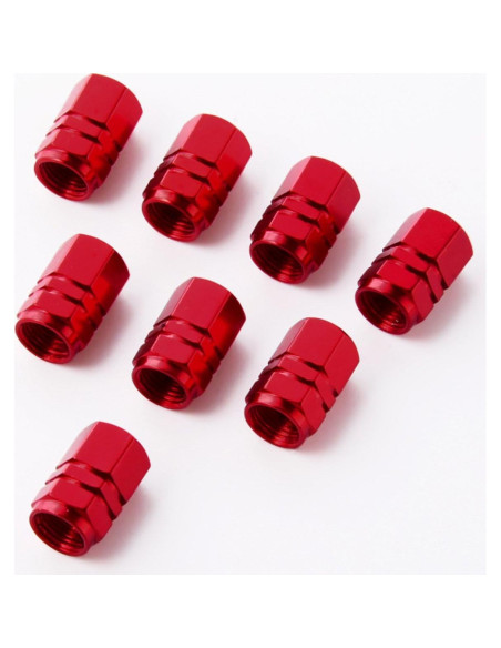 Tapas de Válvula de Neumático EBOOT 8 Piezas Hexagonales Rojas