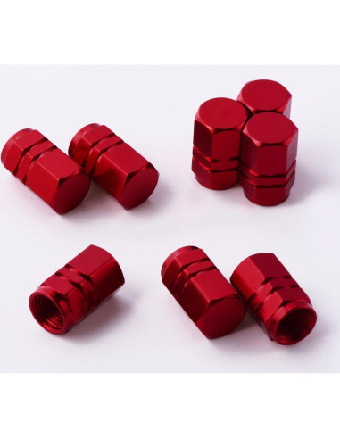 Tapas de Válvula de Neumático EBOOT 8 Piezas Hexagonales Rojas