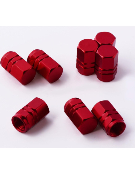 Tapas de Válvula de Neumático EBOOT 8 Piezas Hexagonales Rojas