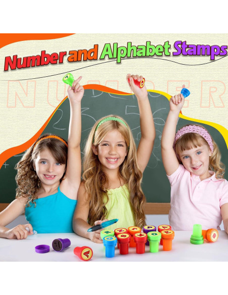 Juego de Sellos de Letras y Números Motiskyy - 72 Pcs Educativos Juego de Sellos de Letras y Números Motiskyy - 72 Pcs Educativos