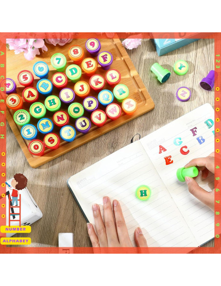 Juego de Sellos de Letras y Números Motiskyy - 72 Pcs Educativos Juego de Sellos de Letras y Números Motiskyy - 72 Pcs Educativos