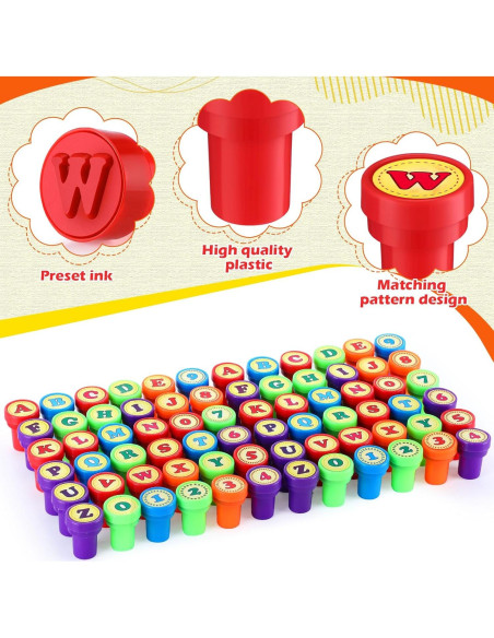 Juego de Sellos de Letras y Números Motiskyy - 72 Pcs Educativos Juego de Sellos de Letras y Números Motiskyy - 72 Pcs Educativos