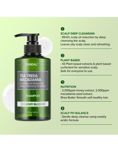 Champú KUNDAL Limpiador Profundo Árbol de Té y Macadamia 300ml - Paquete de 2