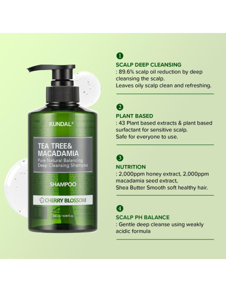 Champú KUNDAL Limpiador Profundo Árbol de Té y Macadamia 300ml - Paquete de 2