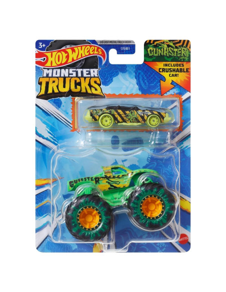Paquete de 2 Hot Wheels Monster Trucks Gunkster + Auto 1:64 Paquete de 2 Hot Wheels Monster Trucks Gunkster + Auto 1:64
