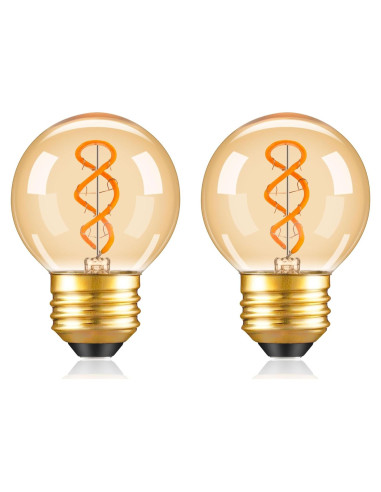 Bombilla LED Ámbar Vintage Dimmable E26 G16.5 3W 2200K 2 Paquete