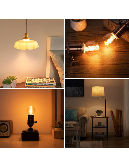 Bombilla LED Ámbar Vintage Dimmable E26 G16.5 3W 2200K 2 Paquete