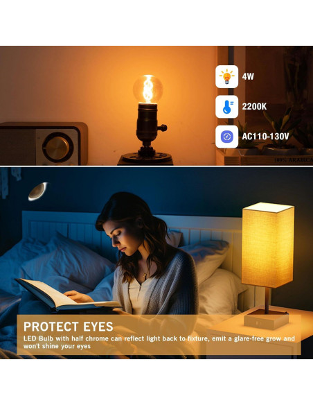 Bombilla LED Ámbar Vintage Dimmable E26 G16.5 3W 2200K 2 Paquete