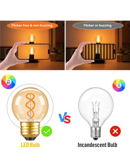 Bombilla LED Ámbar Vintage Dimmable E26 G16.5 3W 2200K 2 Paquete