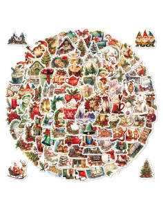 100 Pegatinas Navideñas AIONLUX Vinilo Impermeable 32g