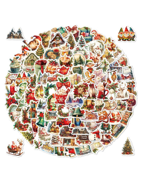 100 Pegatinas Navideñas AIONLUX Vinilo Impermeable 32g