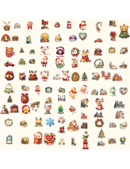 100 Pegatinas Navideñas AIONLUX Vinilo Impermeable 32g