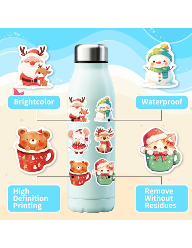 100 Pegatinas Navideñas AIONLUX Vinilo Impermeable 32g