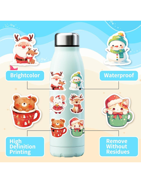 100 Pegatinas Navideñas AIONLUX Vinilo Impermeable 32g