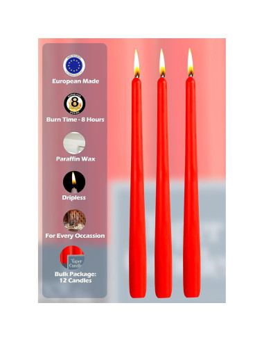 Hyoola Velas Taper Altas Rojas 25.4 cm Sin Goteo 12 Pack
