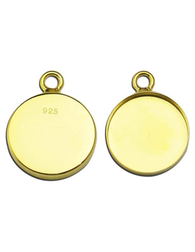 Base de Colgante Redondo Plata Esterlina 925 16mm 2pcs Dorado