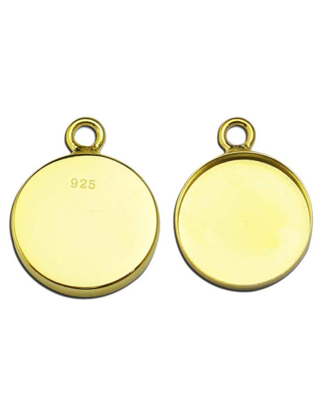 Base de Colgante Redondo Plata Esterlina 925 16mm 2pcs Dorado