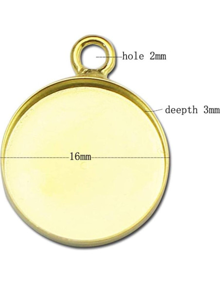 Base de Colgante Redondo Plata Esterlina 925 16mm 2pcs Dorado
