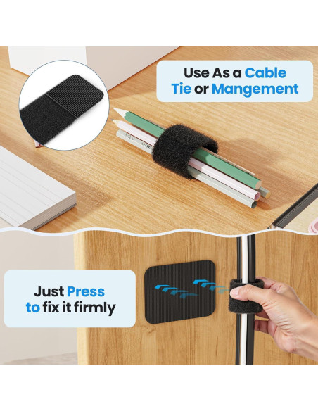 Organizador de Cables Fansto Negro, 20 Pares, Autoadhesivo