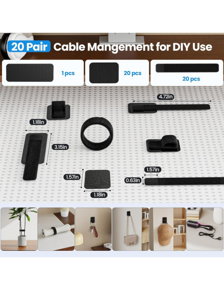 Organizador de Cables Fansto Negro, 20 Pares, Autoadhesivo