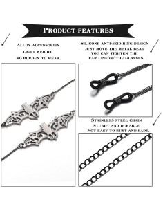 Cadena de Gafas Gótica 4 Pcs Acero Inoxidable 80 cm Negro 2