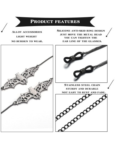 Cadena de Gafas Gótica 4 Pcs Acero Inoxidable 80 cm Negro