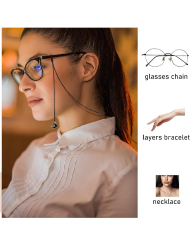 Cadena de Gafas Gótica 4 Pcs Acero Inoxidable 80 cm Negro