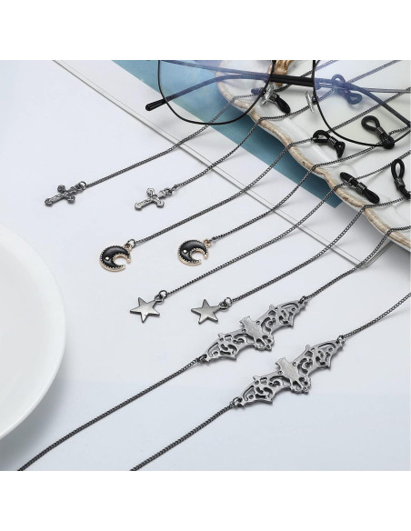 Cadena de Gafas Gótica 4 Pcs Acero Inoxidable 80 cm Negro