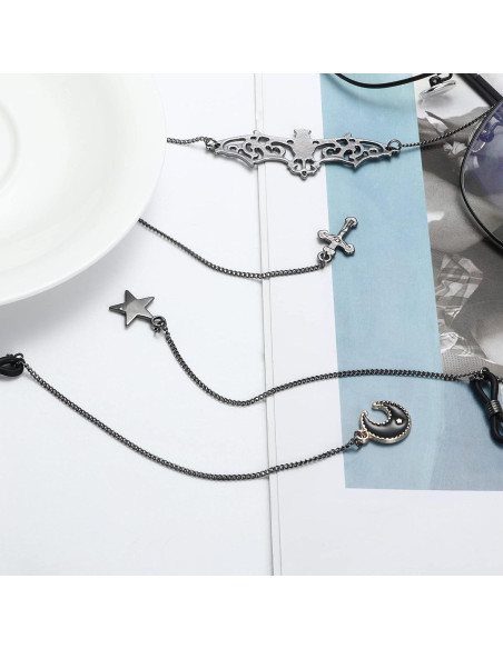 Cadena de Gafas Gótica 4 Pcs Acero Inoxidable 80 cm Negro