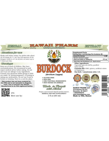 Extracto Líquido de Bardana Orgánica Hawaii Pharm 60 ml
