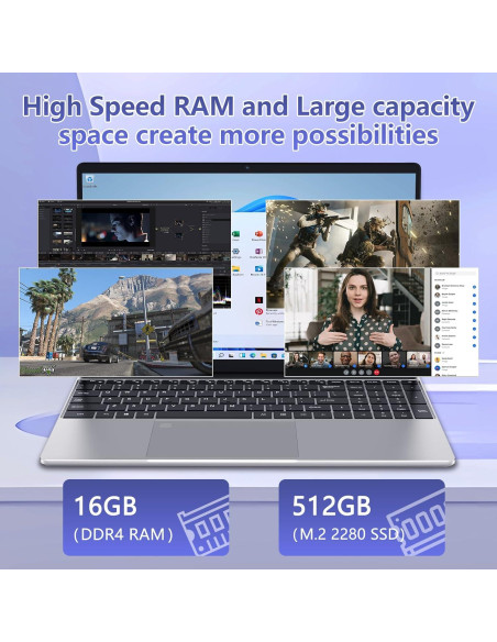 Laptop Molegar 15.6" FHD, 16GB RAM, 512GB SSD, Plata