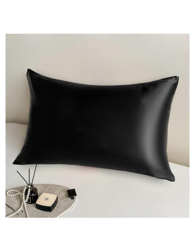 Funda de Almohada de Seda Negra NYCCTOKE Estándar 51x66 cm